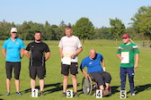 Siegerehrung der Startklasse Compound Herren auf der Bezirksmeisterschaft Bogen im Freien 2019 mit Patrick Gennarelli Yigit auf Platz 1.